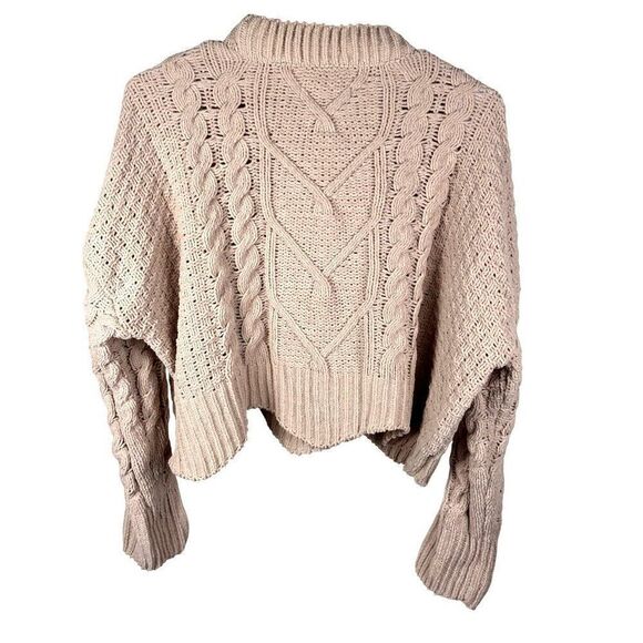 BLANKNYC Anthropologie Cropped Fisherman Knit Chenille Sweater Lt. Pink Sz S - Picture 8 of 8